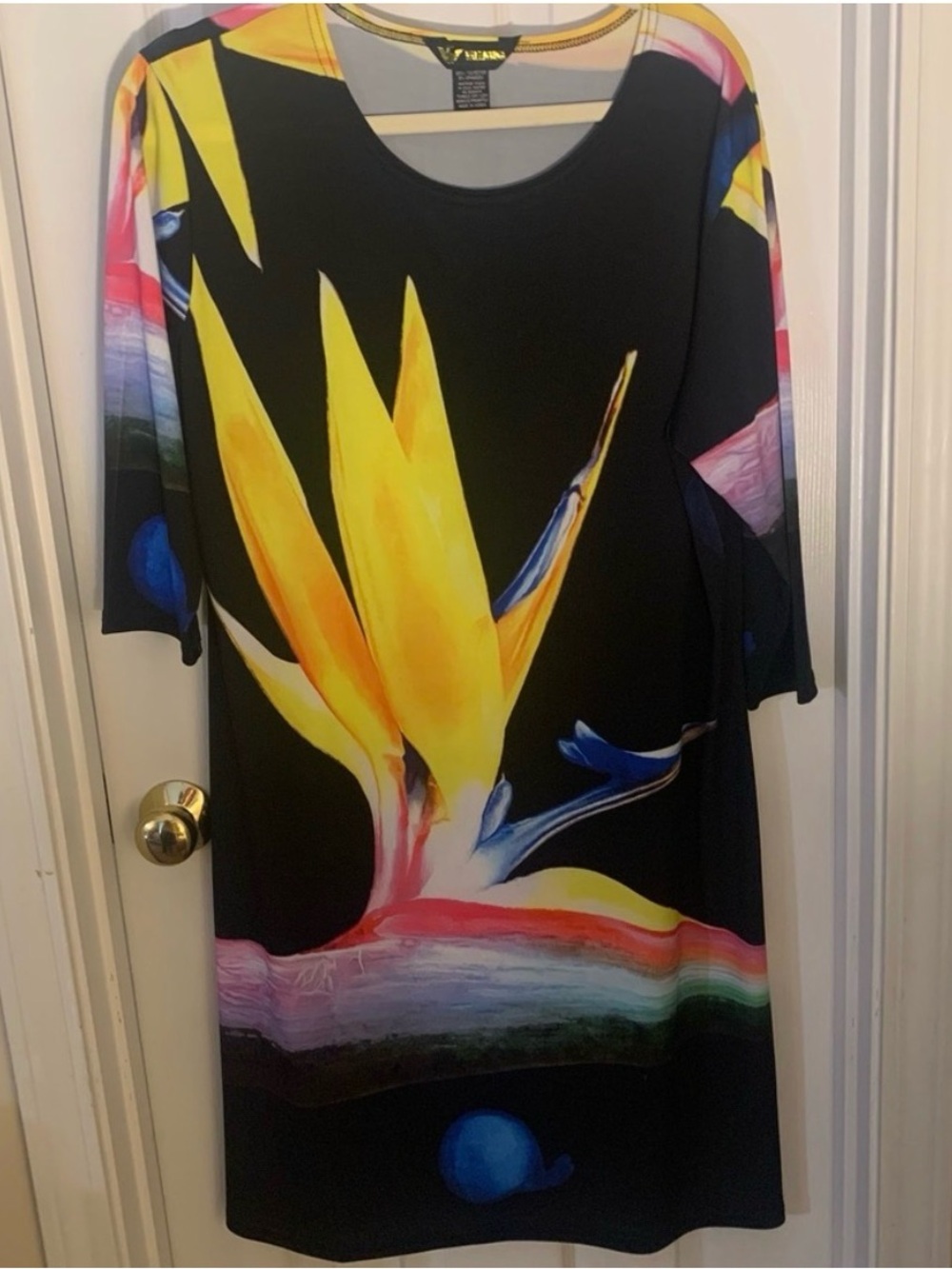 Valentino Black Midi Dress with Yellow Floral Graphic